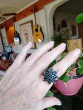 Black Rhodium Over Sterling Silver Blue Sapphire Ring