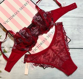 Victoria&rsquo;s Secret Wicked Bows Embroidery Unlined Balconette Bra Thong Set