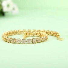 4 Ctw Runde Geschnittene Echte Moissanite Damen Tennisarmband 14K Gelbvergoldet