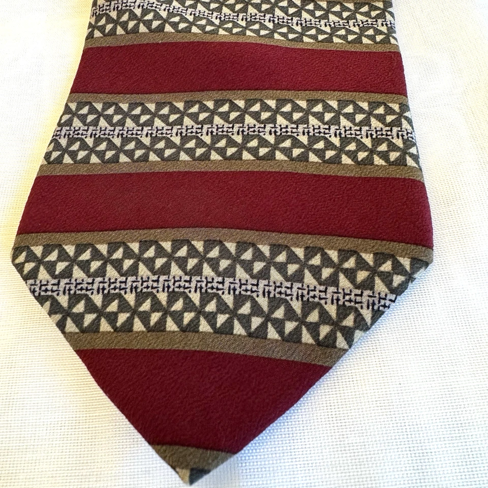 Corbata de seda Alexander Lloyd vintage extra larga 61 en color marrón borgoña a rayas tostadas EE. UU. Foto 2 de 4