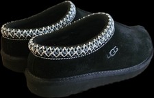 UGG Kids Size 1 Black Suede Slippers Sheepskin Braid