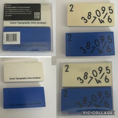 White & Blue Eraser Typography: Arne Jacobsen Architect Design Letters Brand New