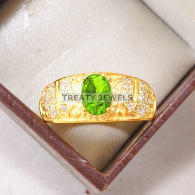Peridot Oval Cut With 14k Yellow Gold Ring For Men's #B485 #