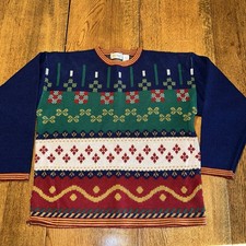 Vtg Gitano 90s Sweater Chunky Knit Colorful Funky Medium Geometric Retro 1990s
