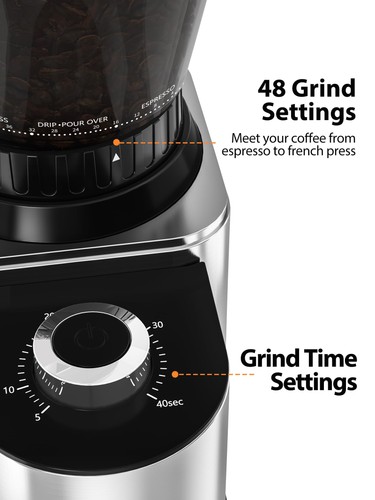 Coffee Bean Grinder with 48 Gind Settings, Conical Burr Coffee Grinder for Ho... - Picture 3 of 7