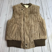 Genuine Leather Sherpa Lined Vintage Western Vest Brown Mocha Mens Size 38
