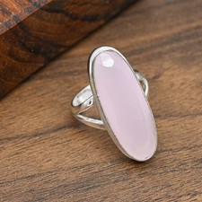 Pink Chalcedony Gemstone Handmade 925 Sterling Silver Jewelry Ring For Gift