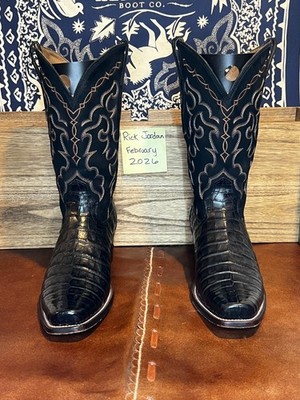 RUJO 'The Trace' Midnight Black Caiman Belly Cowboy Boots in Men's Size 11D