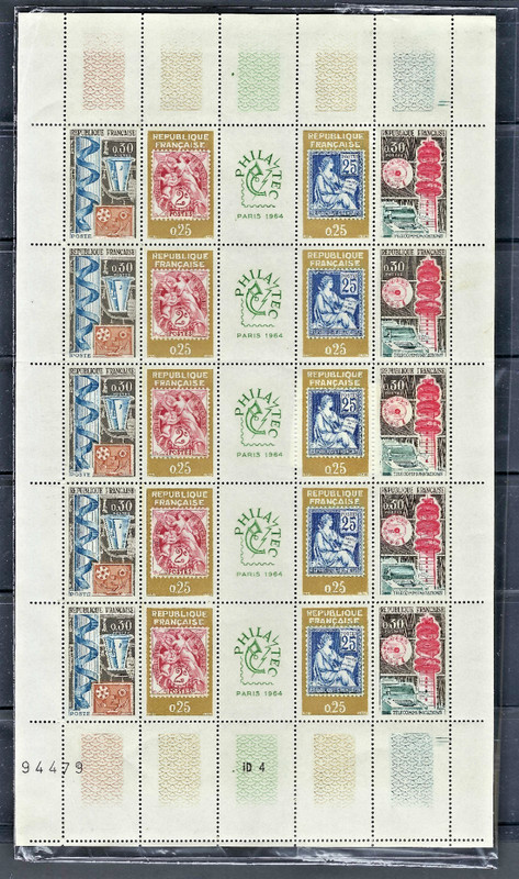 France 1964 #1085-1088 S/S of 20 MNH Philatelic Paris Expo/stamp-on-stamp