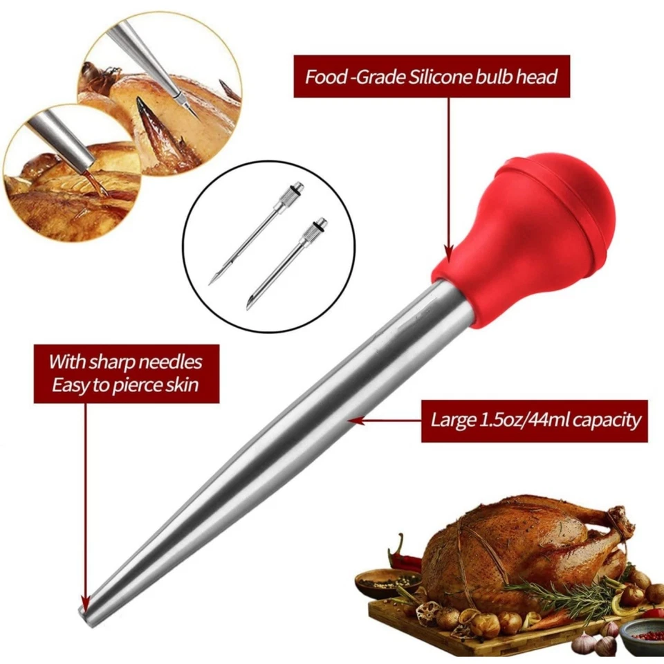 Stainless Steel Turkey Baster Silicone Bulb with Brush for Cooking Chicken Beef - Image 3 of 4