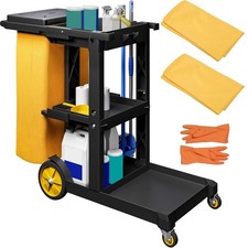 Cleaning Carts on Wheels Janitorial Cart 3-Shelf Commercial Traditional Plastic