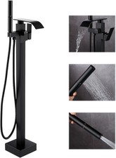 Freestanding Bathtub Faucet Floor Mount Tub Filler w Handheld Shower Matte Black