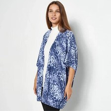Susan Graver Weekend Women's M Blue Cashmoozie with Buttons Open Front Cardigan