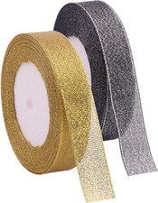 2 Rolls 4/5 Inch 50 Yards Polyester Yarn Metallic Glitter Ribbon for Holiday Wed