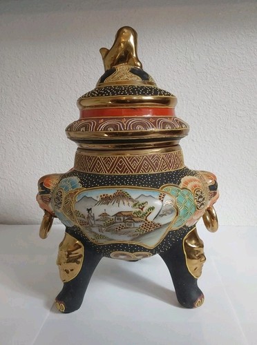 Vintage Kutani Incense Signed Burner -Brown Gold No Chips Or Cracks 12 X 8 X 7 " - Picture 6 of 21