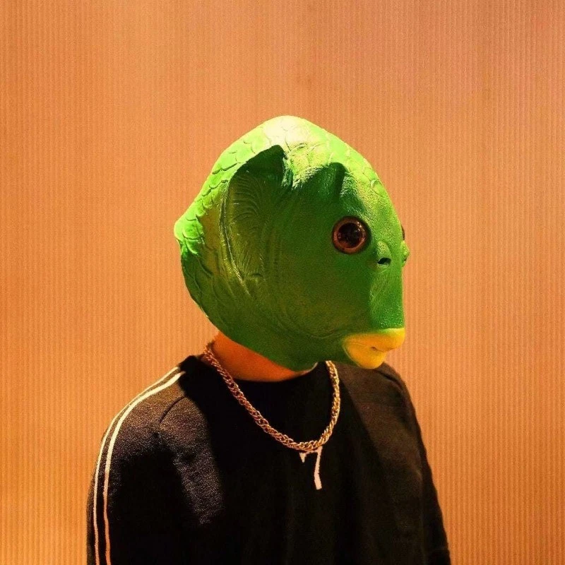 Novelty Funny Green Fish Head Mask Cosplay Gift Halloween Performance Party Toy - Image 3 of 4