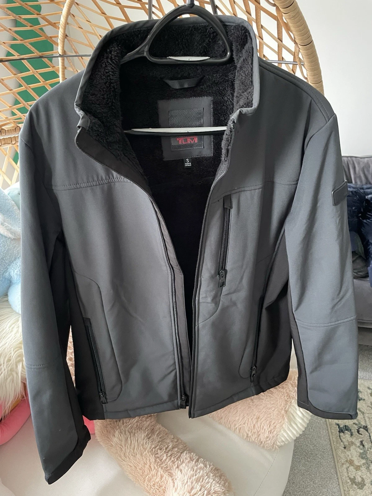 Tumi Jacket Mens Small ｜Black Gray Fleece Lined Full Zip Soft Shell