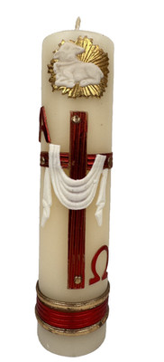 Cirio Pascual 8''x2'' Cera Alfa Omega &Cruz Roja Paschal Candle Easter Lent 706MAT