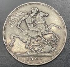 1892 Victoria Great Britain London Mint Jubilee Head Silver Crown Coin.
