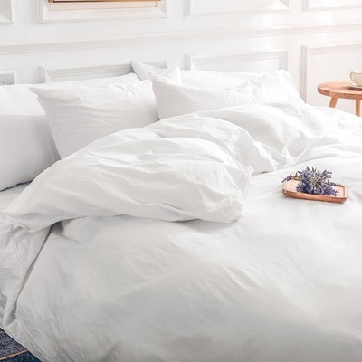 Cotton Duvet Cover Set King Size Linen Feel White Organic Natural 100% Washed