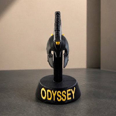 Spartan Helmet Figurine on Stand Matte Plastic 3D Effect Black Yellow Gray