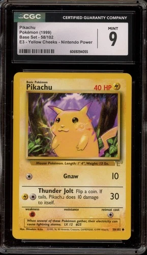 Pokemon Pikachu E3 Stamped Yellow Cheeks Base Set Promo #58 CGC 9 Mint