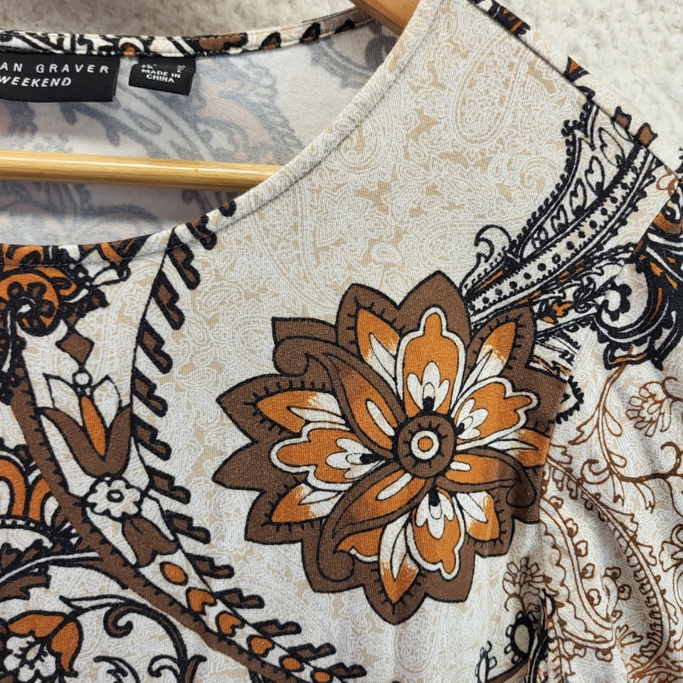 Blusa Top Susan Graver Fin de Semana Mujer Mediana Paisley Crema Manga Larga Pullover Foto 4 de 4