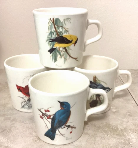 Vintage National Wildlife Federation Cups/mugs. Songbirds. Set of 4. 4”x3.5”