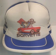 Vintage Chevrolet Corvette 3 Three Stripe Snapback Hat Trucker Mesh Blue Cap