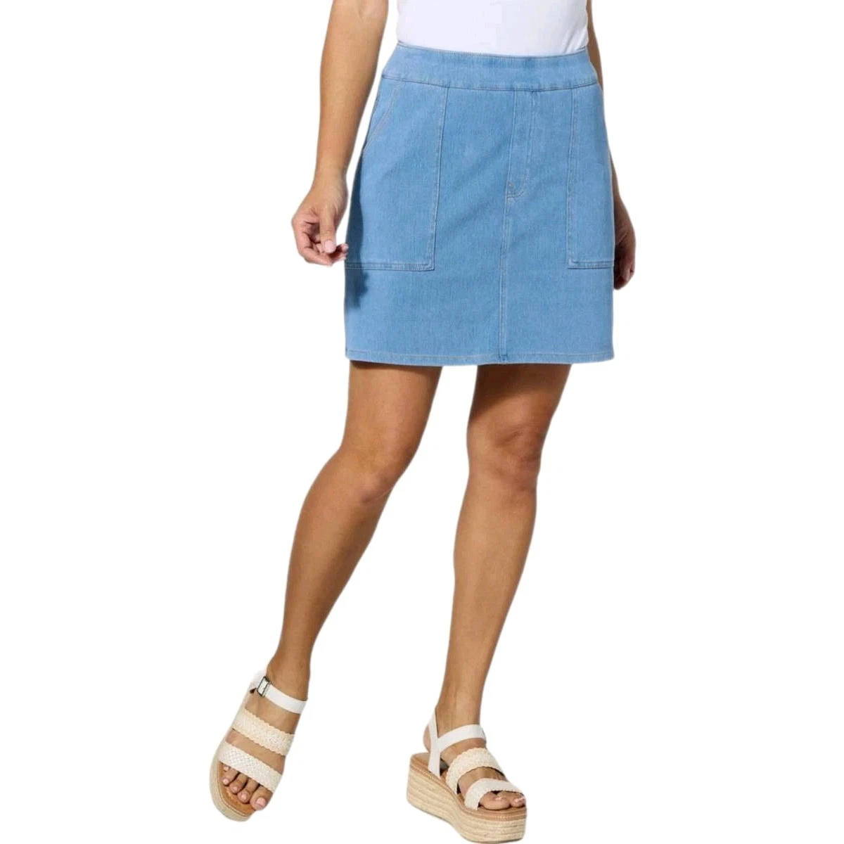 DG2 Diane Gilman size PETITE Small Super Stretch Knit Denim Skort