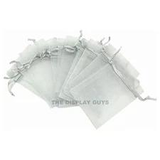 TheDisplayGuys 100-Pack 4x6 Silver Sheer Organza Gift Bags with Drawstring, J...