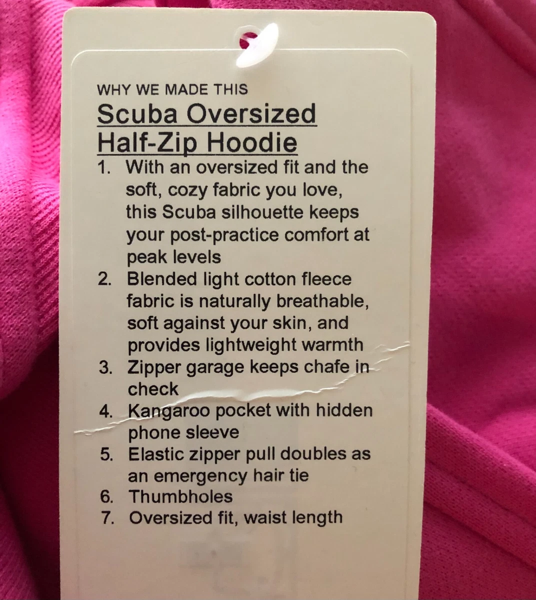 LULU🍋LEMON SCUBA OVERSIZED HALF ZIP HOODIE~SAME DAY SHIP~SONIC PINK~M/L~NWT
