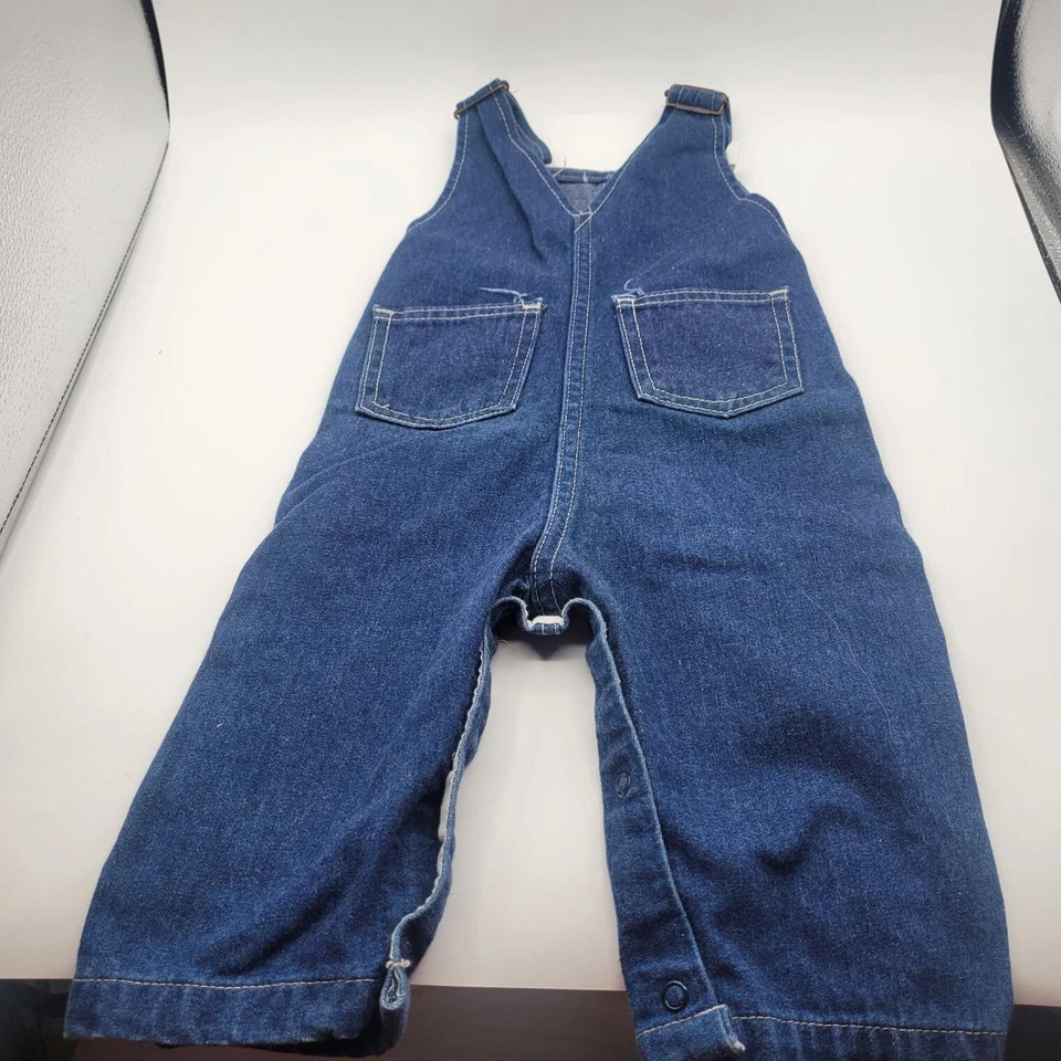 Mono con tirantes de mezclilla Health-tex bebé niño pequeño 18 m vintage años 70 todo americano Foto 4 de 4