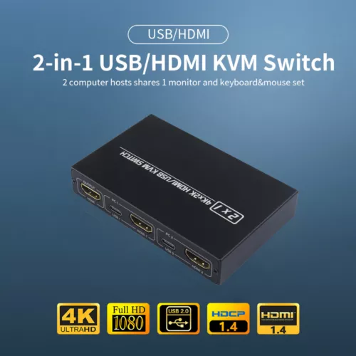 AIMOS USB HDMI KVM Switcher 2-in1 4K Splitter Box für Tastatur Maus Sharing