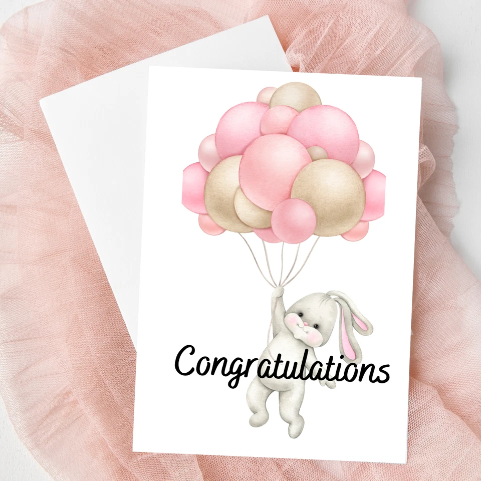 "Nueva tarjeta de bebé niña hecha a mano - 5x7"" - interior en blanco - felicitaciones de baby shower" Foto 2 de 4