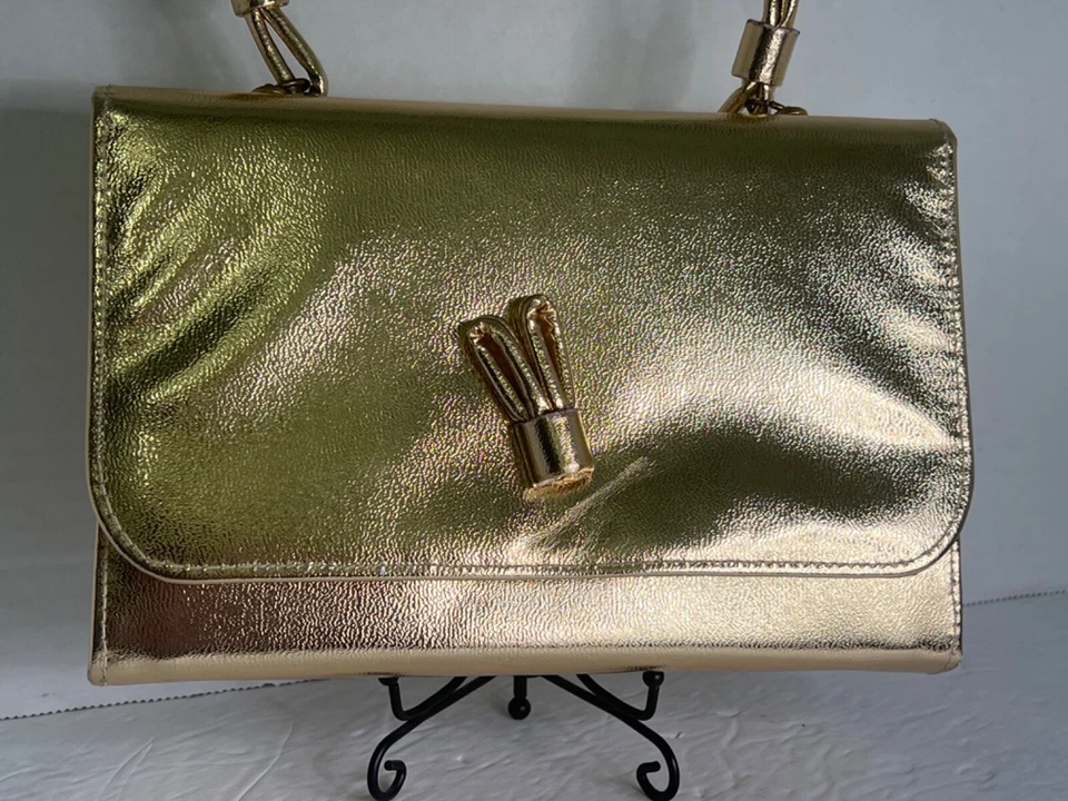 Purse Metallic Gold Top Twisted Rope Handle w/Rope Design Centered Vintage 1960s - Image 2 of 4