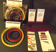 Lot/10 ProvoCraft Knifty Knitter Looms Round & Long w/Instructions, Picks, Needl