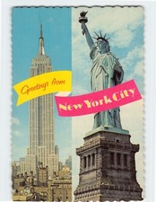 Postcard Statue of Liberty & Empire State Building NYC NY