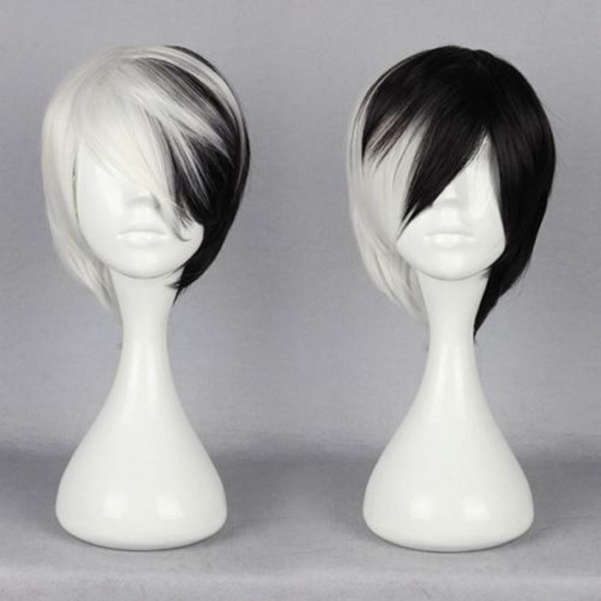 New Half Black Half White Short Wig Anime Cosplay Cruella Deville