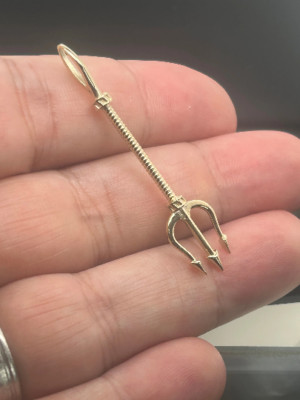 14K Solid Yellow Gold Trident Pendant / Gold Trident of Poseidon / Gold Poseidon
