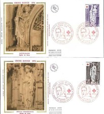 1910/1 + FDC  2  ENVELOPPES 1er JOUR  SUR SOIE   CROIX  ROUGE EGLISE  DE  BROU
