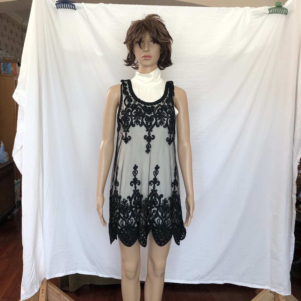 dress sleeve mesh flounces Halter Neck Flounce Sleeve Sparkly Mesh Dress, Black / XS