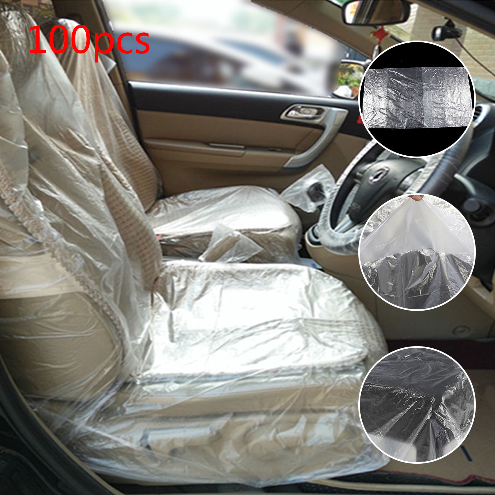 100pcs Disposable Plastic Car Seat Covers Vehicle Cover Valet Roll