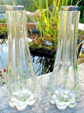 Art Nouveau bud vases PAIR glass green 1913 silver David Loebl Schindler LOETZ ?