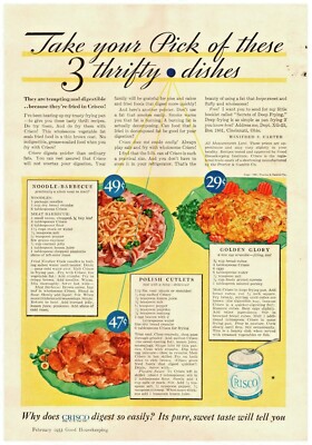 1933 Crisco Vintage Print Ad Take Your Pick Of These Three Thrifty Dishes