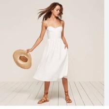 Reformation White Sleeveless tank midi Dress smocked drop waist 6