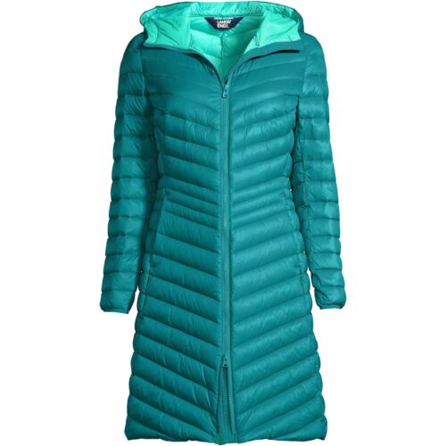 LANDS' END Long Down COAT Size: SMALL Tall (6-8 TALL) Green NEW Ultralight