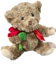 Dan Dee Collectors Choice Valentines Brown Teddy Bear Red Satin Bow Plush 10"H