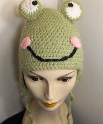 Crochet frog bucket hat Green Smiling Frog Toad Smiling Happy/170b