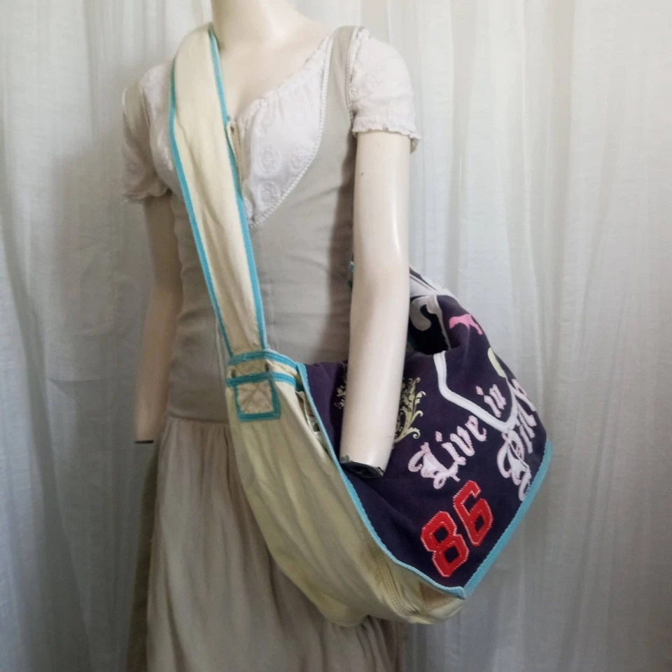 Bolso de Hombro Vintage Victoria's Secret ROSA Lona X-Grande Y2K Perro Terciopelo Viaje Foto 2 de 4